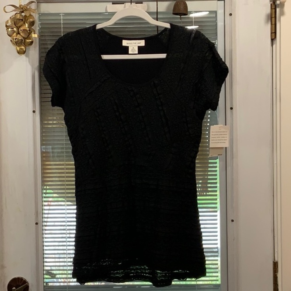 NWT SKYE’S THE LIMIT BLACK SHORT SLEEVE LACE TOP.  SMALL